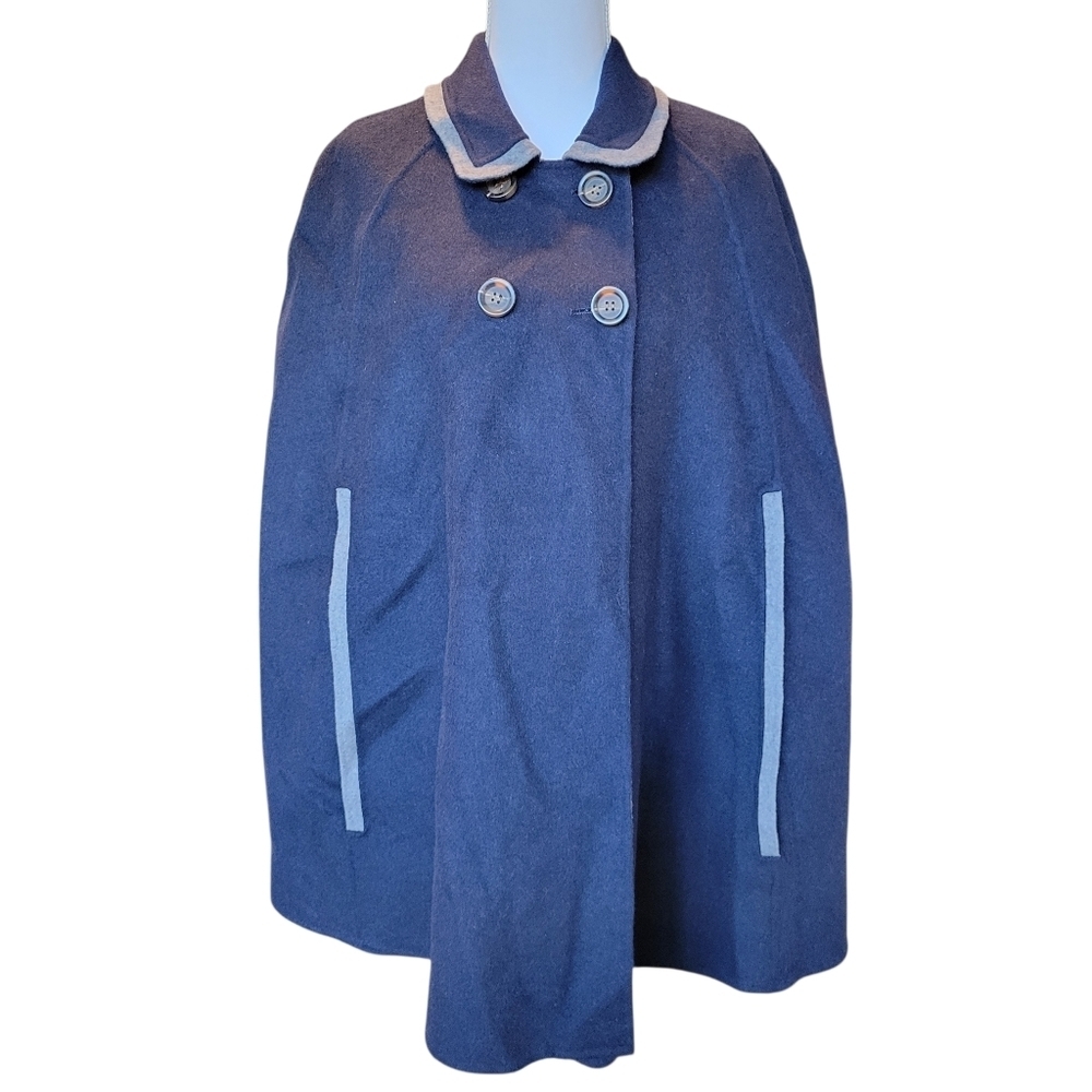 Anthropologie Boden Navy Blue Charlotte Wool Double Breasted Cape Coat - Picture 2 of 9